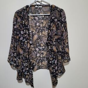 Daniel Rainn Black and‎ Purple Floral Kimono Coverup